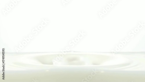Fresh strawberry in milk, ripe red strawberry resting in a pool of white creamy milk with a white background