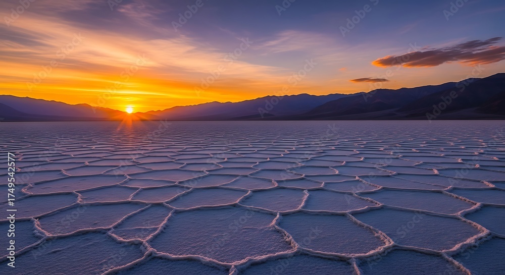 Fototapeta premium Death Valleys Hexagonal Salt Flats at Sunset.