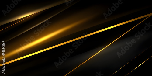 Dark luxury background featuring golden diagonal lines with soft gradient transitions and deep shadow layers. Elegant modern 3D texture.