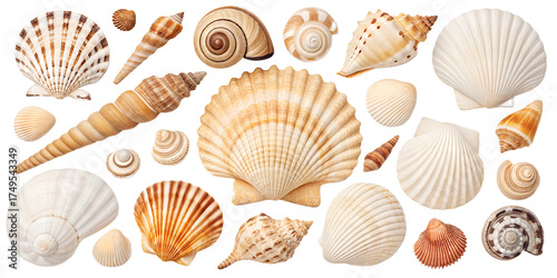 Realistic Shell Collection Isolated Seashells on Transparent Background