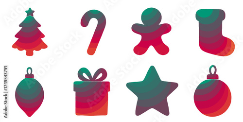 stylized christmas icons with color gradient filling on a transparent background