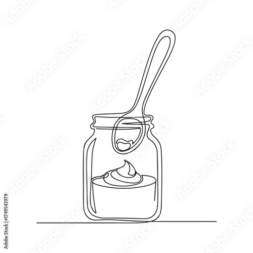 Newborn baby items illustration shows feeding bowl with spoon and an apple, minimalist design. This baby items illustration offers a drawing style element, simple and cute.