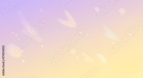 Soft pastel gradient background from purple to yellow with abstract bokeh shapes and sparkles.