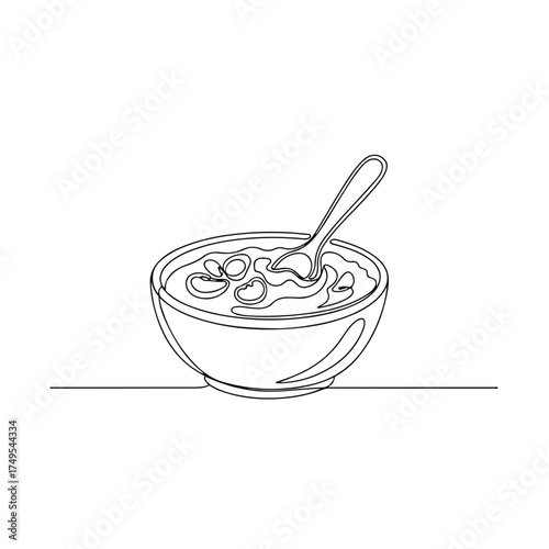 Simple baby items illustration with single line drawing of bowl, apple, bib and bottle. Minimalist baby items drawing celebrates innocence with an artistic sketch style,