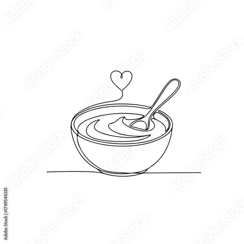 Baby food illustration, a charming drawing highlighting nutrition for newborns and infants. Baby food illustration features a simple bowl with spoon,