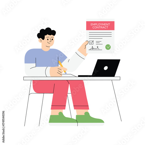 Signing employment or job offer contract illustration
