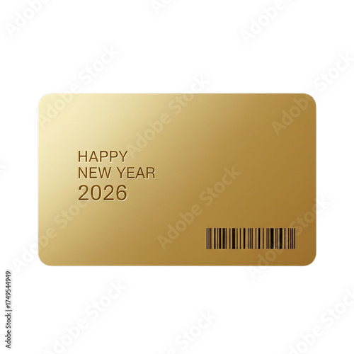 Luxury golden card happy new year 2026 greeting design isolated on transparent background
