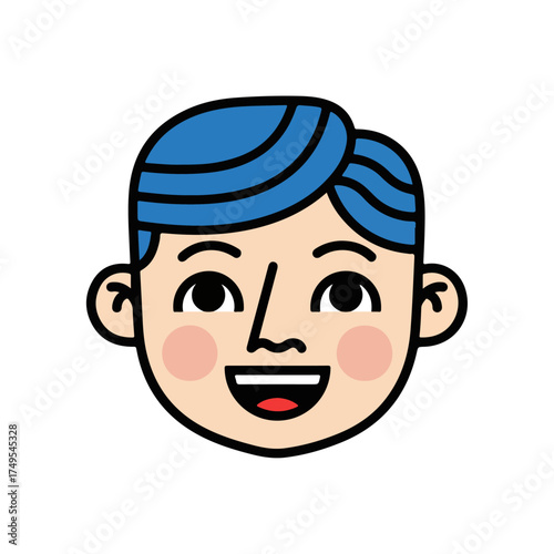 Young boy with blue hair smiling