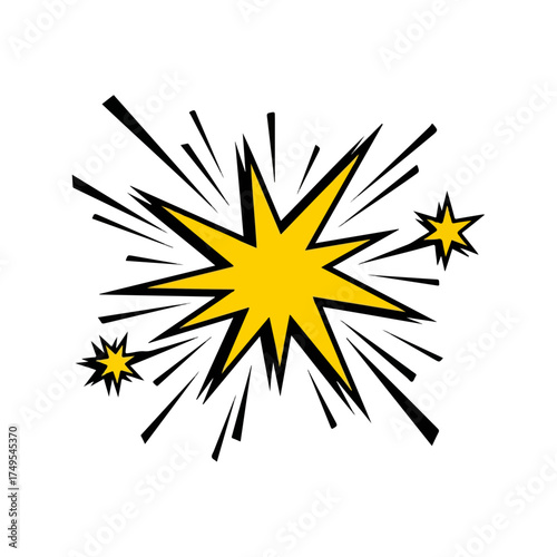 Yellow starburst explosion with smaller stars on white