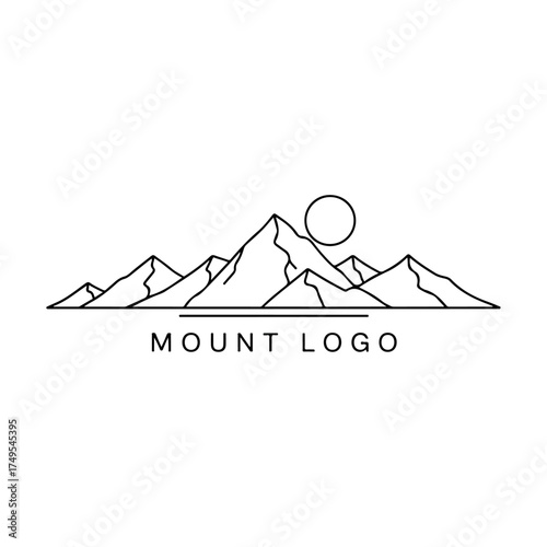 Mountain range silhouette with sun and text overlay