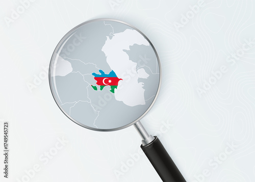 Azerbaijan Map Under Magnifying Glass with National Flag Overlay.