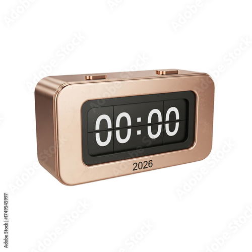 Rose gold 2026 flip clock new year countdown design isolated on transparent background