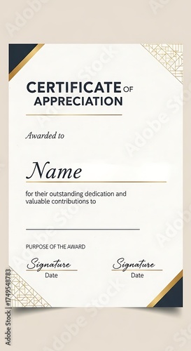 Elegant Certificate of Appreciation Design for Employee Recognition.
