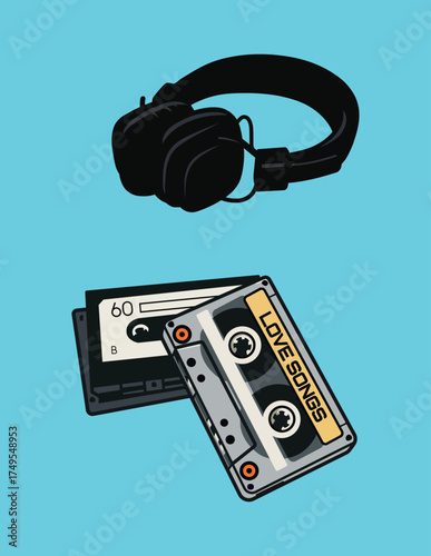 Headphone and tapes of love songs music