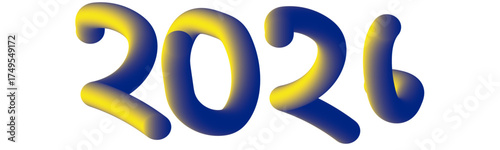 the year 2026 in bold  font with a smooth yellow to blue  flowing on a white background representing a new beginning or a milestone celebration