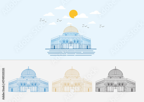 Al Aqsa Mosque outline vector design.