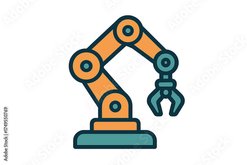 Mechanical robotic arm with claw used for automated industrial manufacturing and assembly