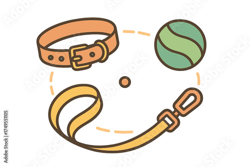 Dog collar, walking leash, and striped rubber play ball pet accessories set
