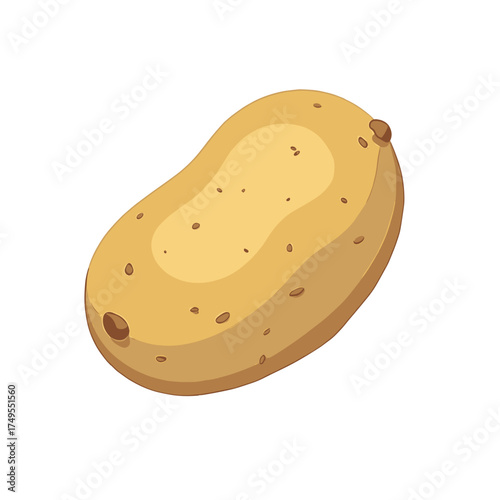 Cartoon potato on clean white background, fresh potato illustration. Potato showcases natural spots and organic texture, healthy raw potato. Conceptual potato idea for cooking blogs and restaurants.