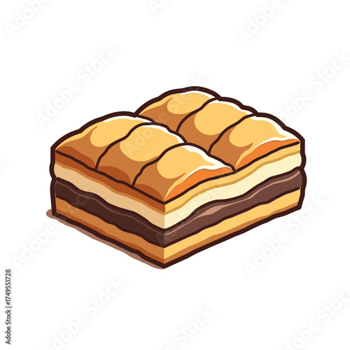 Delicious baklava pastry on white, showcasing layers of flaky dough and rich filling, making it an irresistible sweet treat. Baklava pastry, filled with nuts and syrup, creates mouthwatering layers,