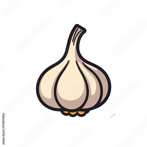 Isolated garlic bulb, fresh from garden, shines on plain white background. Isolated garlic bulb, with healthy properties, is food ingredient for many dishes.