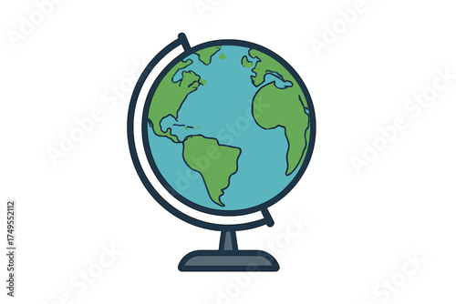 Stylized desk globe showing planet Earth continents and oceans for geography study