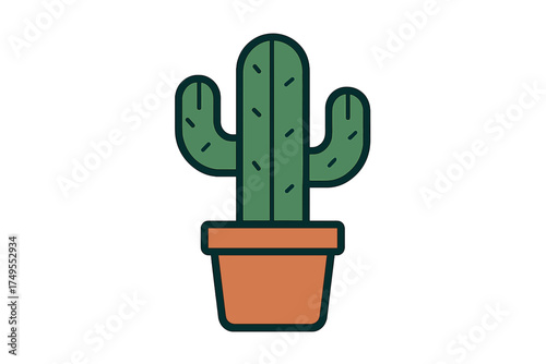 Stylized Saguaro cactus in a terracotta pot for desert nature and home decor