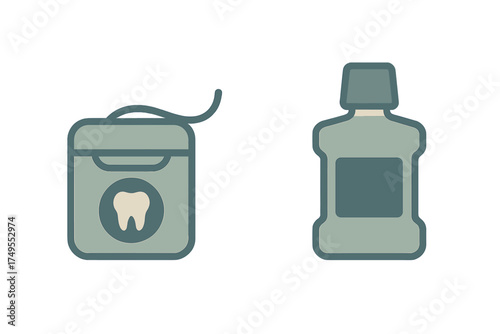 Dental floss container and mouthwash bottle for daily oral hygiene routine