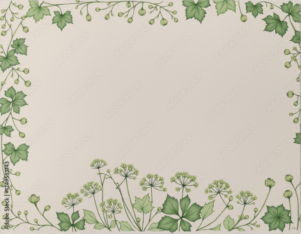 Fototapeta premium Hand Inked Lady's Mantle Flower Border