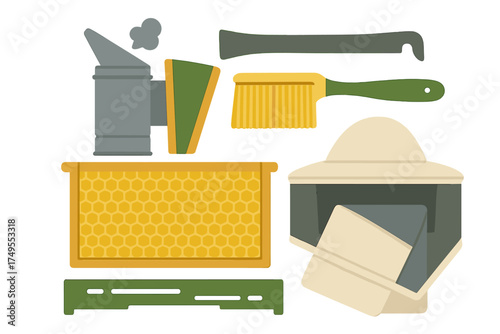 Essential tools and equipment for beekeeping, managing beehives, and harvesting honey