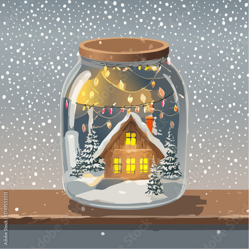 Aquarellbild: „Winterabend im Glas“