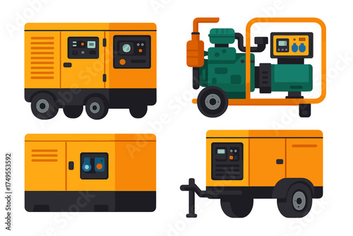Set of portable diesel and gasoline power generators for electricity and backup energy supply
