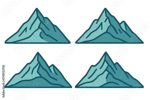 Abstract collection of four stylized mountain peaks in teal and turquoise colors