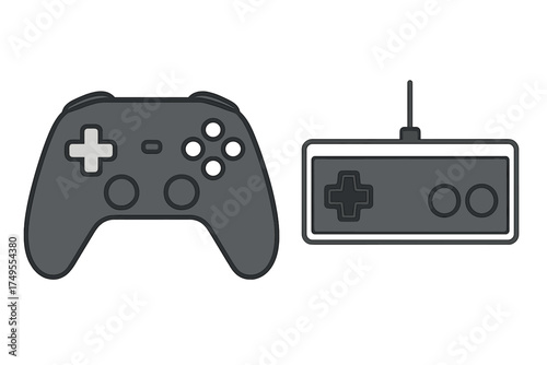 Side by side comparison of contemporary gamepad and classic rectangular console controller