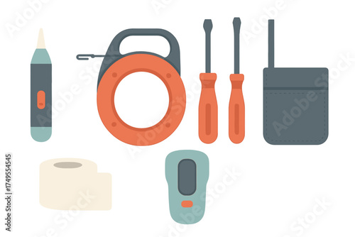 Collection of professional electrician and handyman tools including screwdrivers and testing equipment