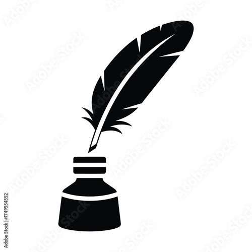 Black quill pen in inkwell writing vintage