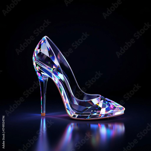 a blue women's shoe on a black background