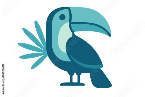 Modern stylized tropical toucan bird design featuring a large beak and layered blue plumage