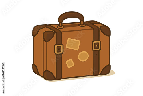 Vintage brown leather travel suitcase with dark straps and corner protectors