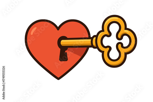 Golden key unlocking a red heart shape symbolizing love and finding the perfect partner