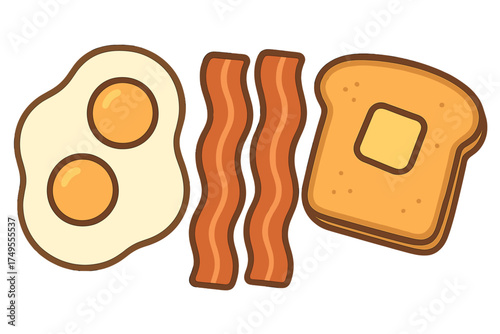 Classic American breakfast plate with fried eggs bacon and buttered toast