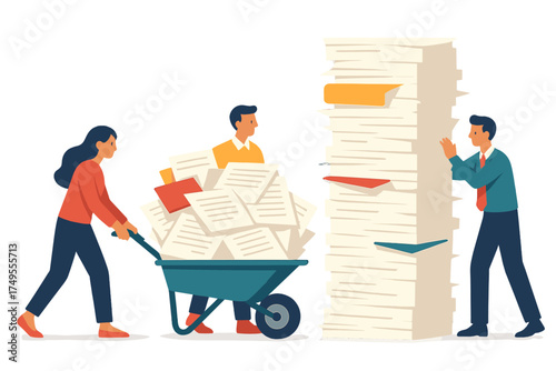 Business people struggling with massive amounts of paperwork and bureaucracy overload