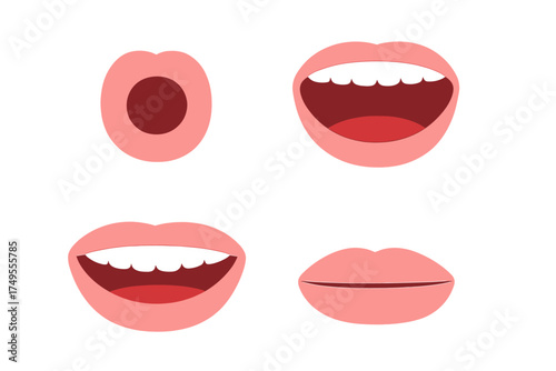 Four different mouth positions showing various expressions and speech sounds