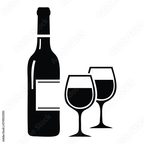 Black wine bottle and two glasses wine glass beverage