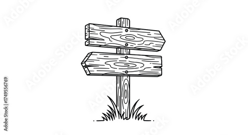 A rustic wooden signpost pointing in opposite directions indicating a choice or decision.