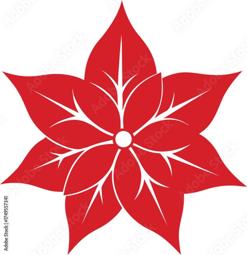 Red Poinsettia Flower with White Veins and Central Core Vector Illustration