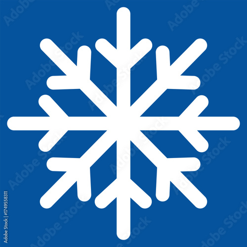 White snowflake icon centered on a solid blue background, simple and bold winter or cold weather symbol, ideal for icons, signage, web, apps, climate graphics, and seasonal decor, high resolution.