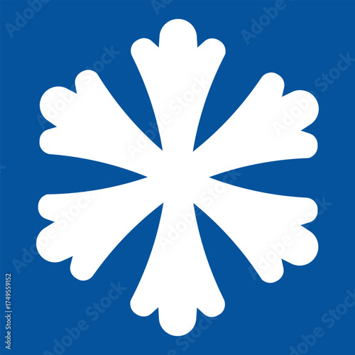 White snowflake icon centered on a solid blue background, simple and bold winter or cold weather symbol, ideal for icons, signage, web, apps, climate graphics, and seasonal decor, high resolution.