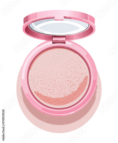 Pearly Pink Pressed Powder Compact with Fine Shimmer Detail for Luminizing and Highlighting the Skin