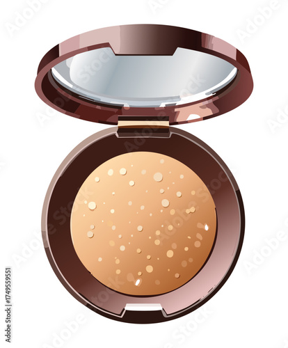 Natural Looking Pressed Powder in a Warm Beige Shade Inside an Open Compact Case with Mirror